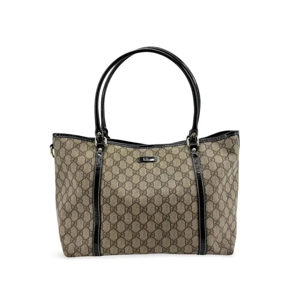 Gucci GG Supreme Joy Enamel Tote Bag Brown Black